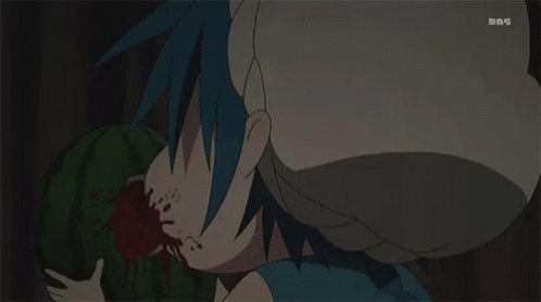 Blue Hair Cartoon Making Funny Face With Finger GIF