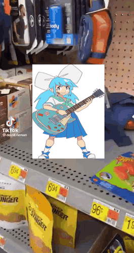 Blue Hair Girl Holding Guitar