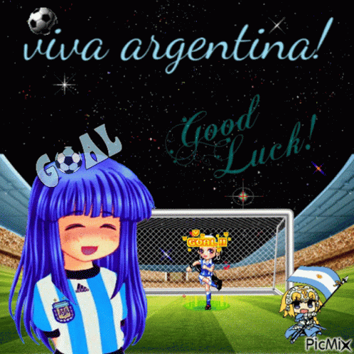 Blue Hair Girl in Blue and White Argentina Shirt