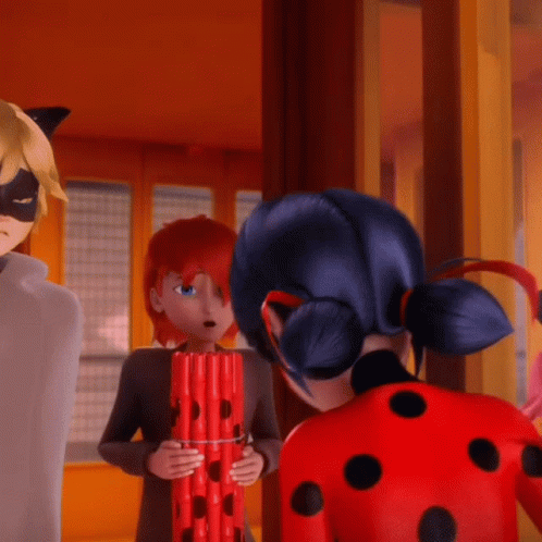 Blue Hair Ladybug Red Jacket Black Polka Dots GIF
