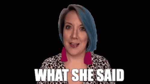 Blue Hair Woman Saying What She Said Pointing