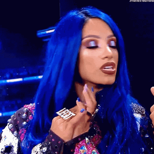 Blue Hair Wrestler Sasha Banks Birdman Hand Rub GIF