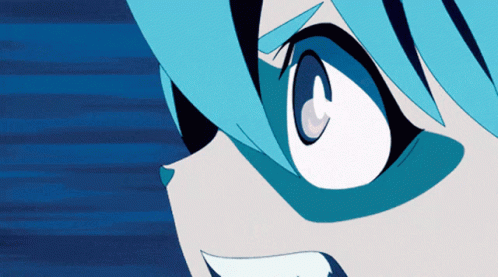 Blue Haired Anime Character Close Up GIF