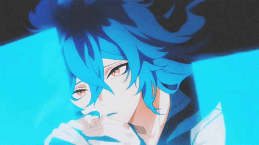Blue Haired Anime Character Hojo Raika GIF