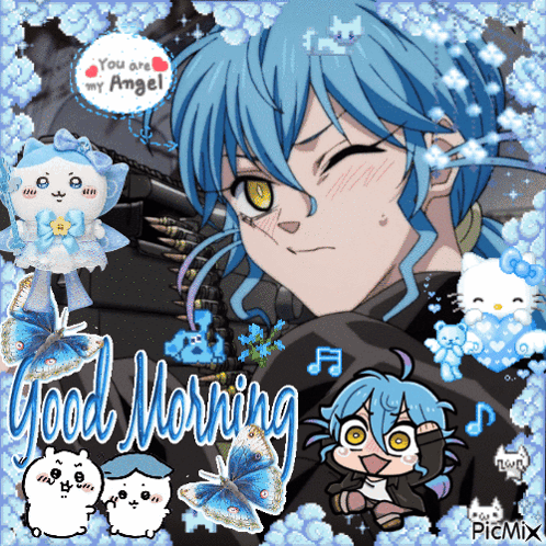 Blue Haired Anime Character Saying Good Morning GIF