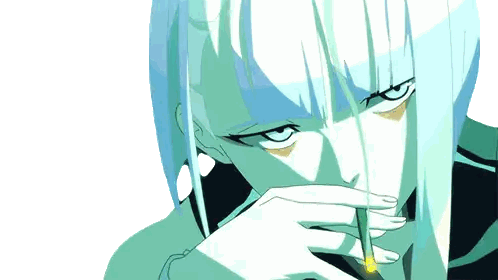 Blue Haired Anime Character Smoking Cigarette
