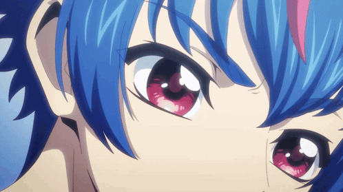 Blue Haired Anime Character with Red Eyes