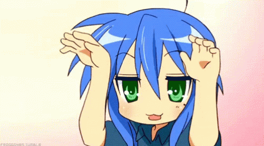 Blue Haired Anime Girl Konata Izumi Tongue Sticking GIF