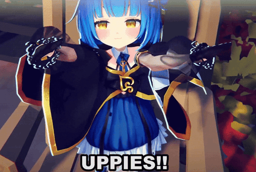 Blue Haired Anime Girl Saying Uppies GIF