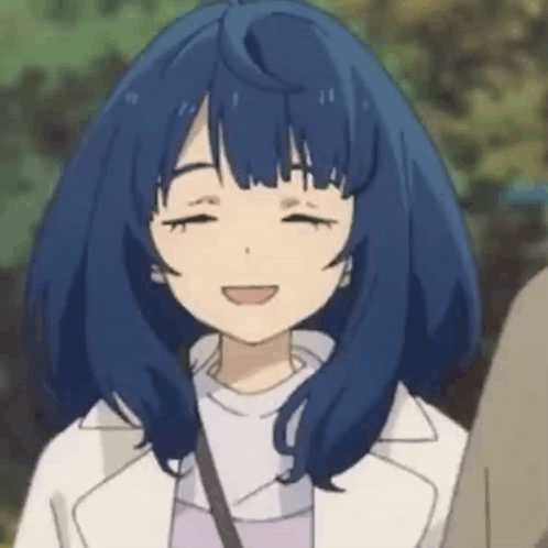 Blue Haired Anime Girl Smiling GIF