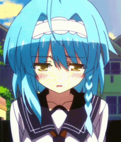 Blue Haired Anime Girl Yuki Nonaka Shy Talking GIF