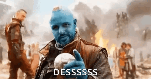 Blue-Haired Bearded Man Holding Globe Funny Face