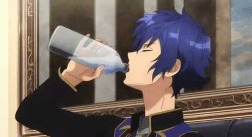 Blue Haired Boy Drinking Water