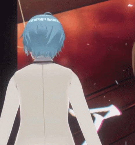 Blue-Haired Cartoon Character Red Background GIF