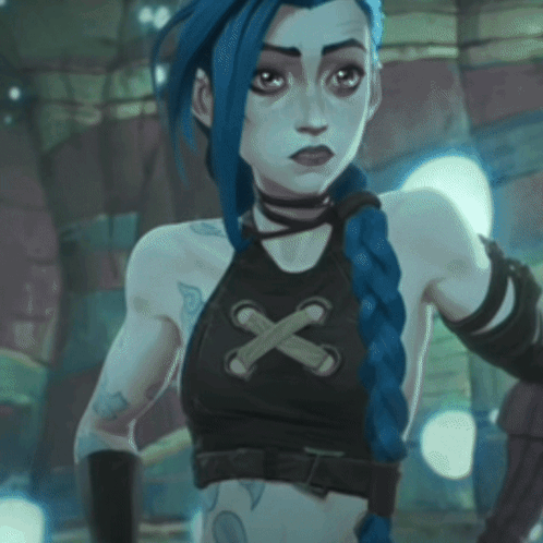 Blue Haired Girl In Black Top With Cross GIF