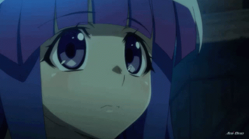 Blue-Haired Girl Reaching Out in Dark Room