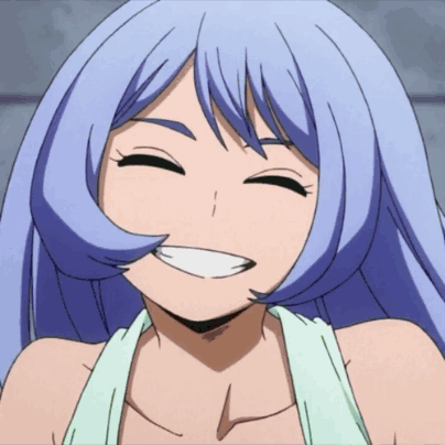 Blue Haired Girl Smiling Eyes Closed