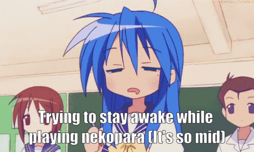 Blue Haired Girl Trying to Stay Awake Playing Nekopara