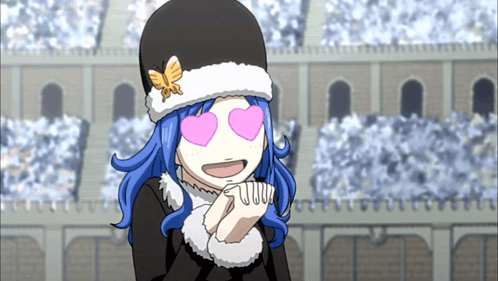 Blue-Haired Girl With Butterfly Hat And Pink Heart Eyes GIF