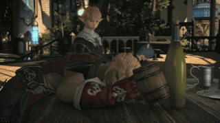 Blue-Haired Man Standing Beside Sleeping Man