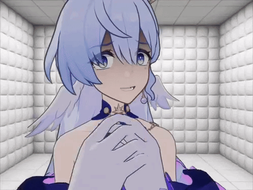 Blue-Haired Winged Girl Holding Man's Hand