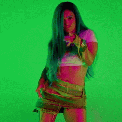 Blue Haired Woman at Green Screen