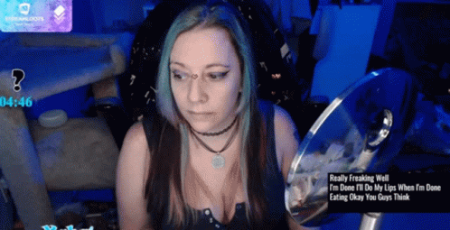 Blue-Haired Woman in Mirror Says Really Freaking Well