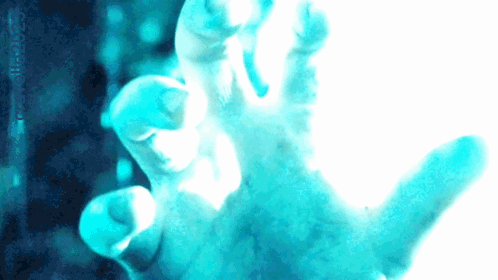 Blue Hand Reaching Toward White Light GIF