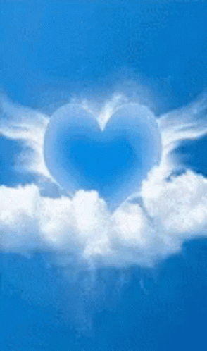 Blue Heart-Shaped Cloud With White Wings GIF