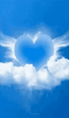 Blue Heart Shaped Cloud With Wings