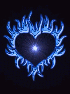 Blue Heart With Flames and Light