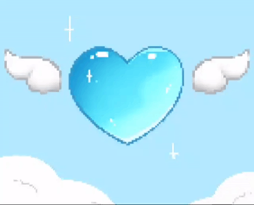 Blue Heart With White Wings Floating GIF