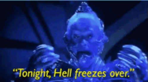 Blue Ice Monster Saying Tonight Hell Freezes Over