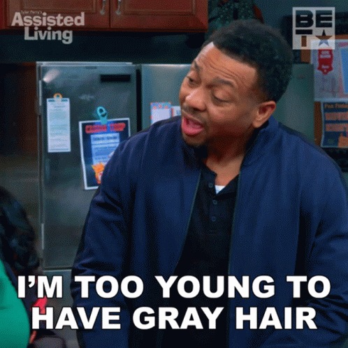 Blue Jacket Man Saying Too Young Gray Hair