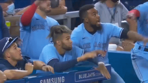 Blue Jays Baseball Players in Dugout