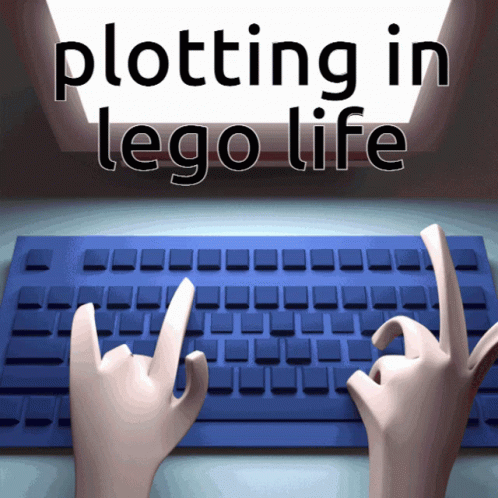 Blue Keyboard Saying Plotting in Lego Life