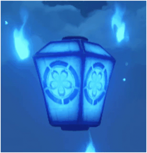 Blue Lantern With Flower Design And Two Flames GIF