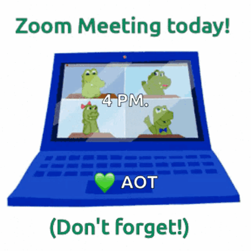 Blue Laptop With Frogs Saying Zoom Meeting Today