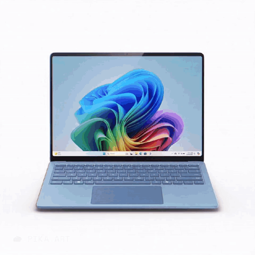 Blue Laptop With Rainbow Screen Open