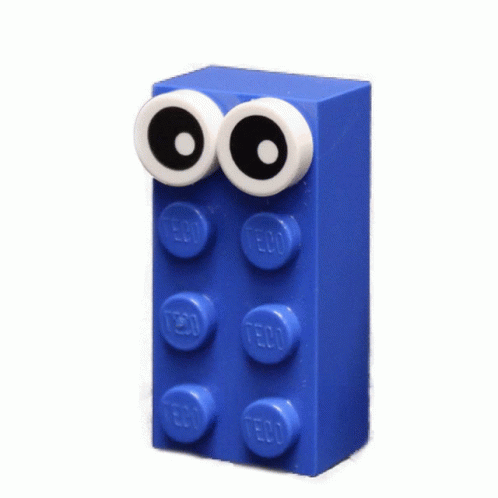 Blue Lego Brick with Googly Eyes and Teco