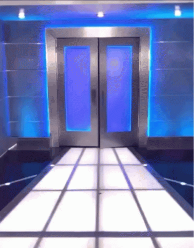 Blue Lights on Hallway Walls Floor