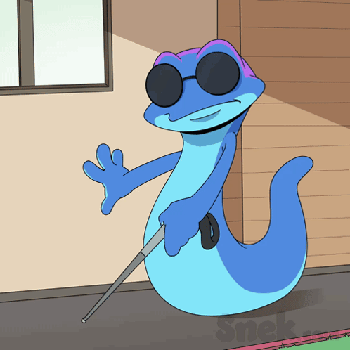 Blue Lizard In Sunglasses Holding Cane GIF