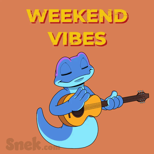 Blue Lizard Playing Guitar Weekend Vibes GIF