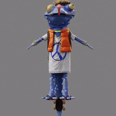 Blue Lizard With Long Tongue On Roller Skates GIF