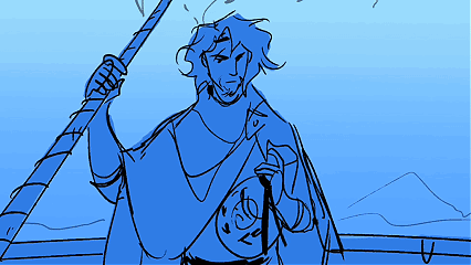 Blue Man Holding Stick