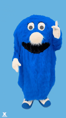 Blue Mascot Thumbs Up Saying We're Back