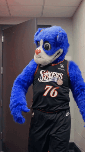 Blue Mascot Wearing 76 Jersey GIF