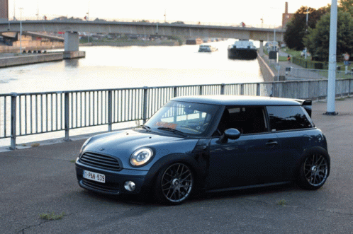 Blue Mini Cooper With License Plate T Pan 506