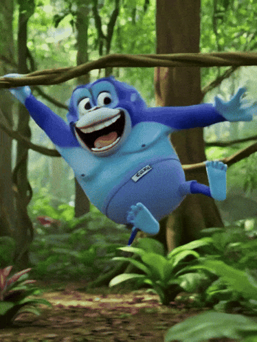 Blue Monkey With Coola Sticker On Pants GIF