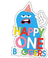 Blue Monster in Party Hat Says Happy
